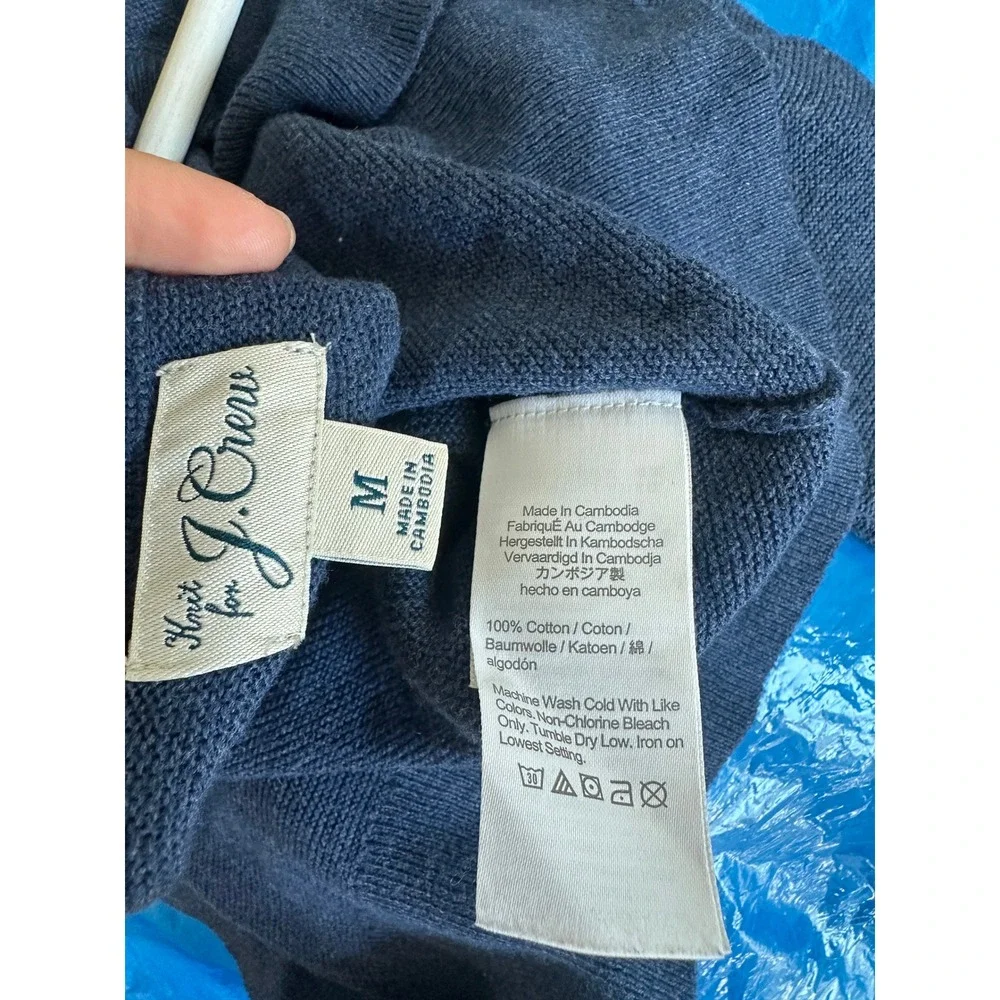 Knit For J. Crew Men's Navy Blue 100% Cotton Crewneck Knit Long Sleeve Sweater M